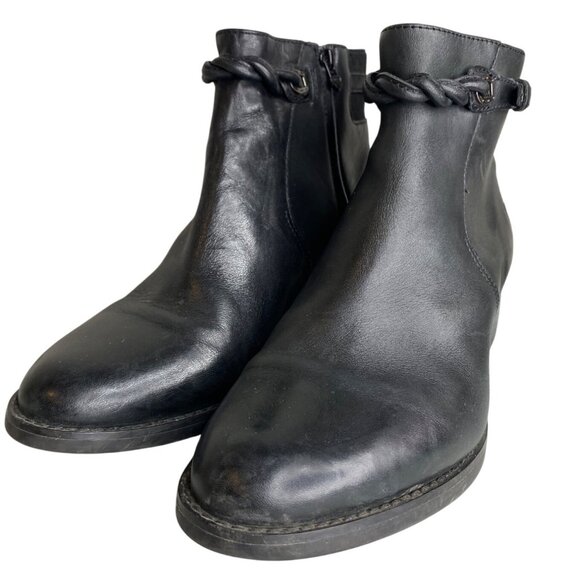 Ariat Black Leather Ankle‎ Boots With Braided Strap Detail & Side Zipper Closure - Picture 2 of 7